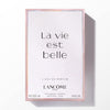 Lancome perfume packaging with 'La vie est belle' text on a white background