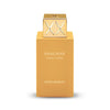 A rectangular perfume bottle with a matching cap, in a warm golden tan color, featuring the text 'SHAGHAF VANILLA TOFFEE' and 'SWISS ARABIAN'. The brand logo on the cap is a stylized double-X.