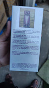 Back of a perfume bottle packaging with text and branding
