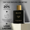 Bellavita CEO Man Eau de Parfum bottle with promotional text on a gray background