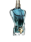 Blue perfume bottle shaped like a torso on a white background