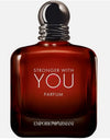 Emporio Armani perfume bottle with 'Stronger with You' text on a white background