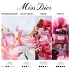 Miss Dior perfume bottles with different scents and intensities displayed.