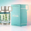Odyssey Aqua perfume bottle and packaging on a gradient background