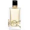 Perfume bottle with gold cap and decorative elements on a white background