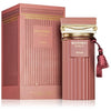 Pink perfume bottle and packaging with 'Historic Doria' branding on a white background