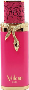 Pink perfume bottle with gold accents and 'Vulcan' branding.