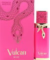 Pink perfume bottle with snake design and 'Vulcan' branding on a pink background
