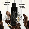 YSL perfume bottle with floral elements and text describing fragrance notes on a white background